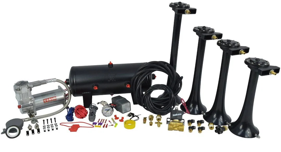 HK-S4-232 – HORNBLASTER Air Horn, Single Tone 4 Round Trumpet Longest Trumpet 19.5 Inch Length Black Steel Includes 4...
